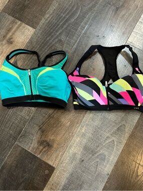 Victoria's Secret Teal and Multicolor Front-Zip Sports Bras 34 C